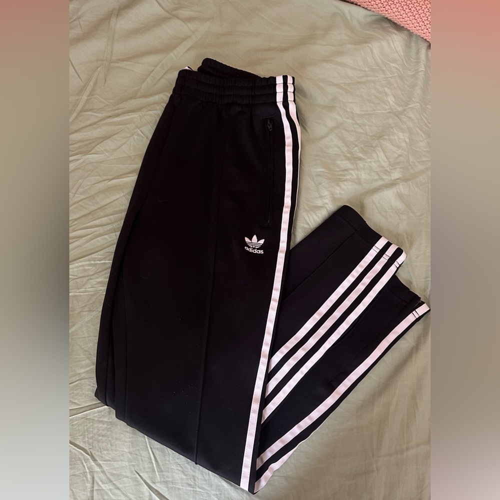 Adidas Black and White Striped Soccer Sweats in a Women’s Size Small